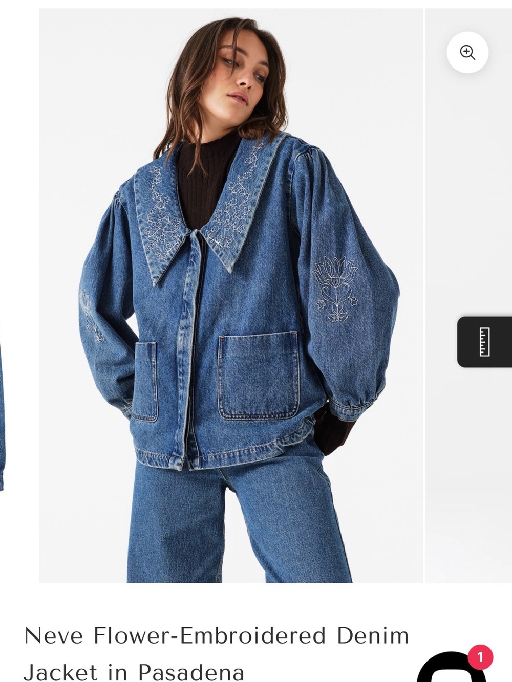 Seventy + Mochi Flower-Embroidered Denim Jacket - Blue